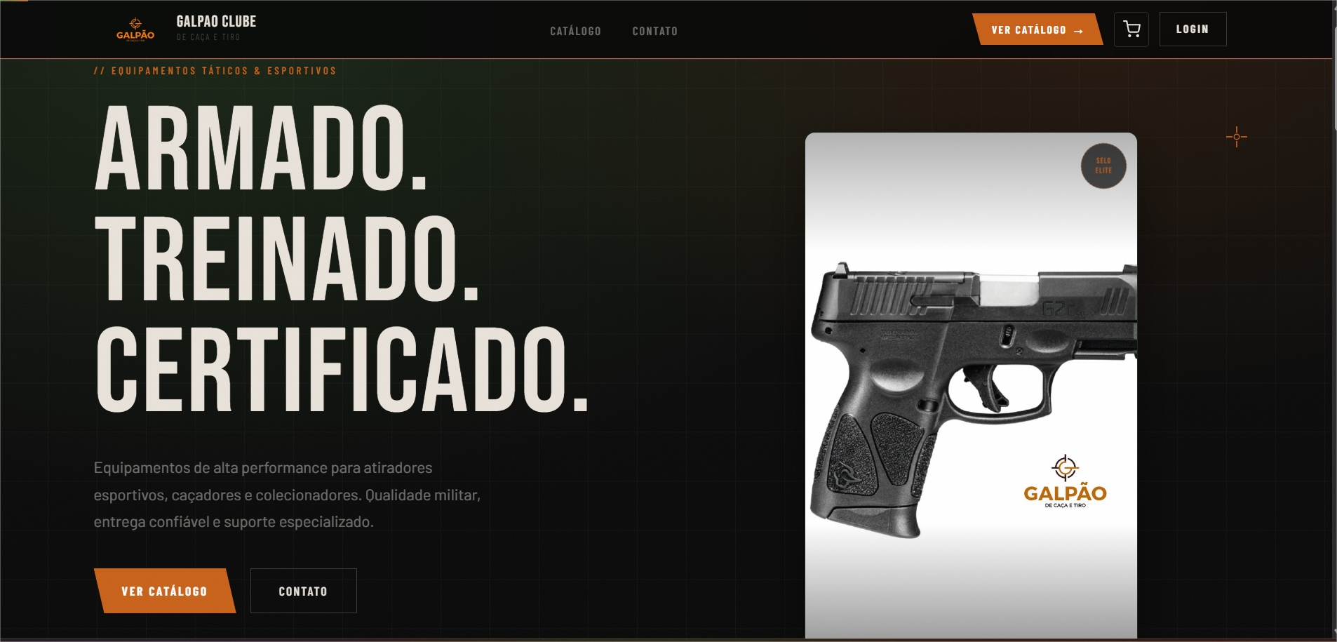 Galpão Clube de Caça e Tiro — site institucional com catálogo